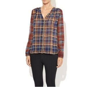 Anthropologie Maeve Plaid Sheer Button Up Blouse Size Small